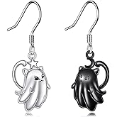 POPLYKE Ghost Cat Drop Dangle Earrings Sterling Silver Cat Dangle Earrings Jewelry Gifts for Women