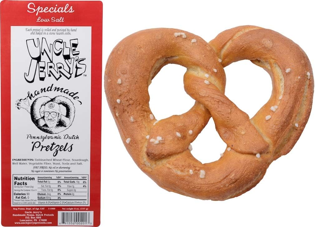 Uncle Jerry's Pretzels, Handmade Pennsylvania Dutch Pretzels, 8 oz. Bags (Specials Low Salt, 2 Bags)