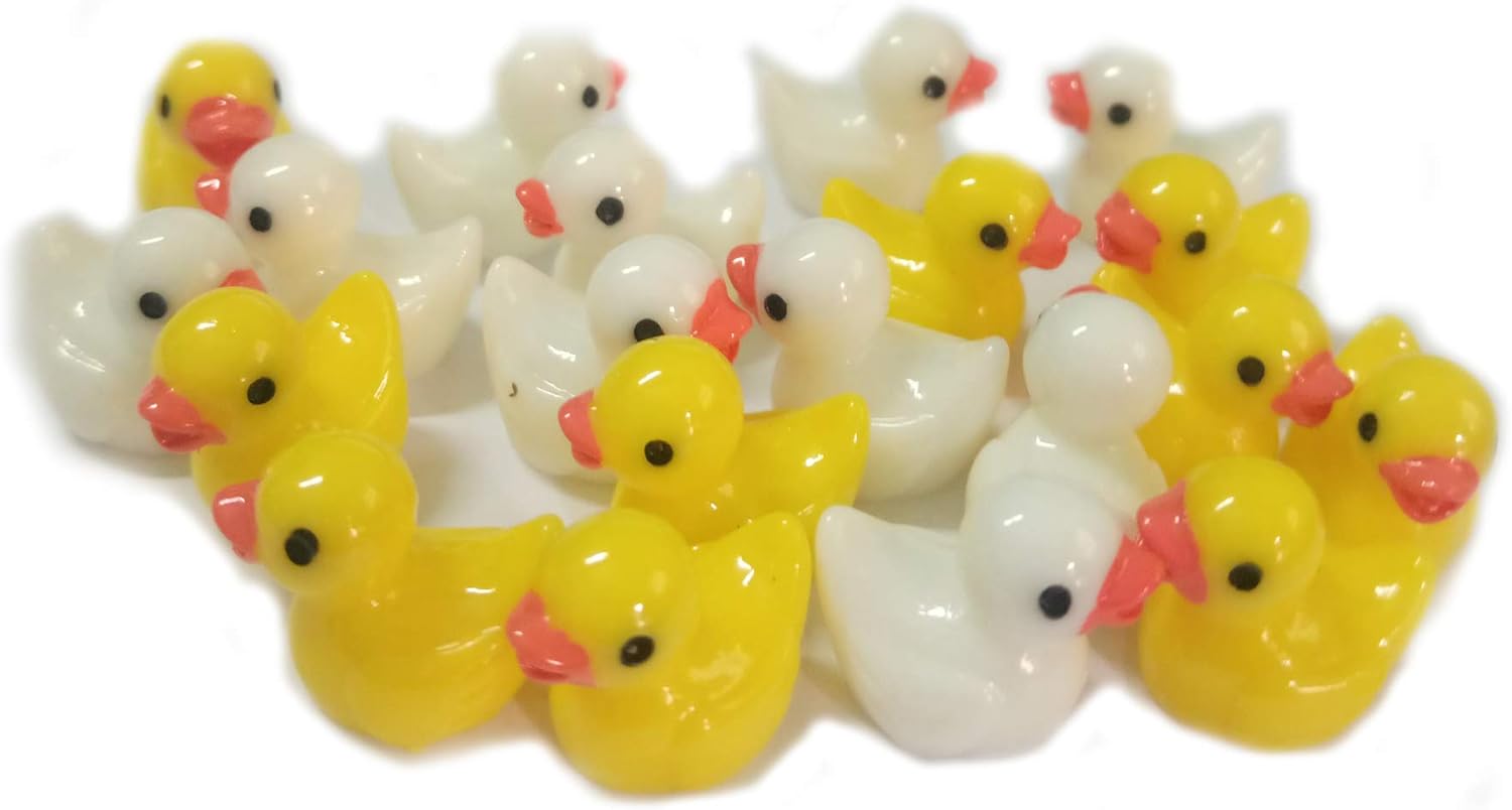 Ruzucoda Smilesky Miniature Duck Figure Animal Toys Fairy Garden Office Decorations White Yellow 20 PCS