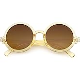 zeroUV Trendy Round Retro Sunglasses for Women, UV400 Vintage Horn Rimmed Neutral-Colored Lens 52mm (Peach/Amber)