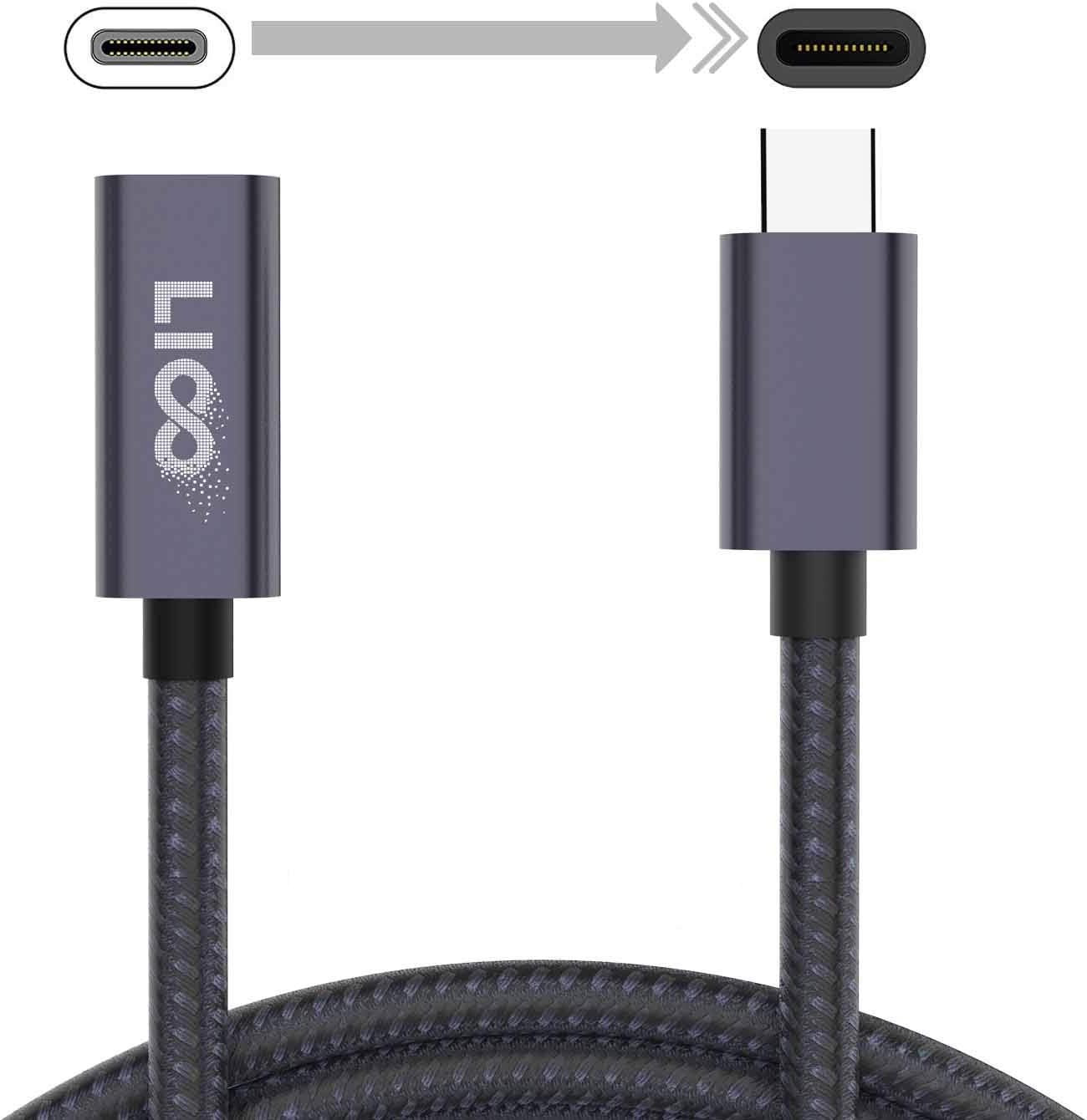 USB C Extension Cable, Liootech Extender Cord Fast Charger and Data Sync Compatible Nintendo Switch USB-C HUB Type C Laptop Devices 1.8M