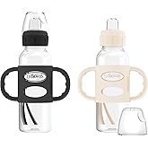 Dr. Brown's Milestones Narrow Sippy Spout Bottle with 100% Silicone Handles, Easy-Grip Handles with Soft Sippy Spout, 8oz/250mL, Black & Ecru, 2 Count (Pack of 1), 6m+