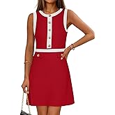MEROKEETY Women's Formal Work Mini Dress Casual Summer Sleeveless Elegant Button Bussiness Office Outfits