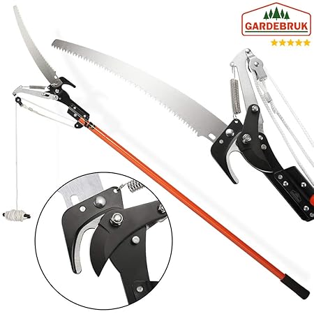 Deuba Teleskop Astsäge | 2in1 | Nylon Seilzug | max. Arbeitshöhe 4 Meter - Astschere Baumsäge Gartensäge Baumschere