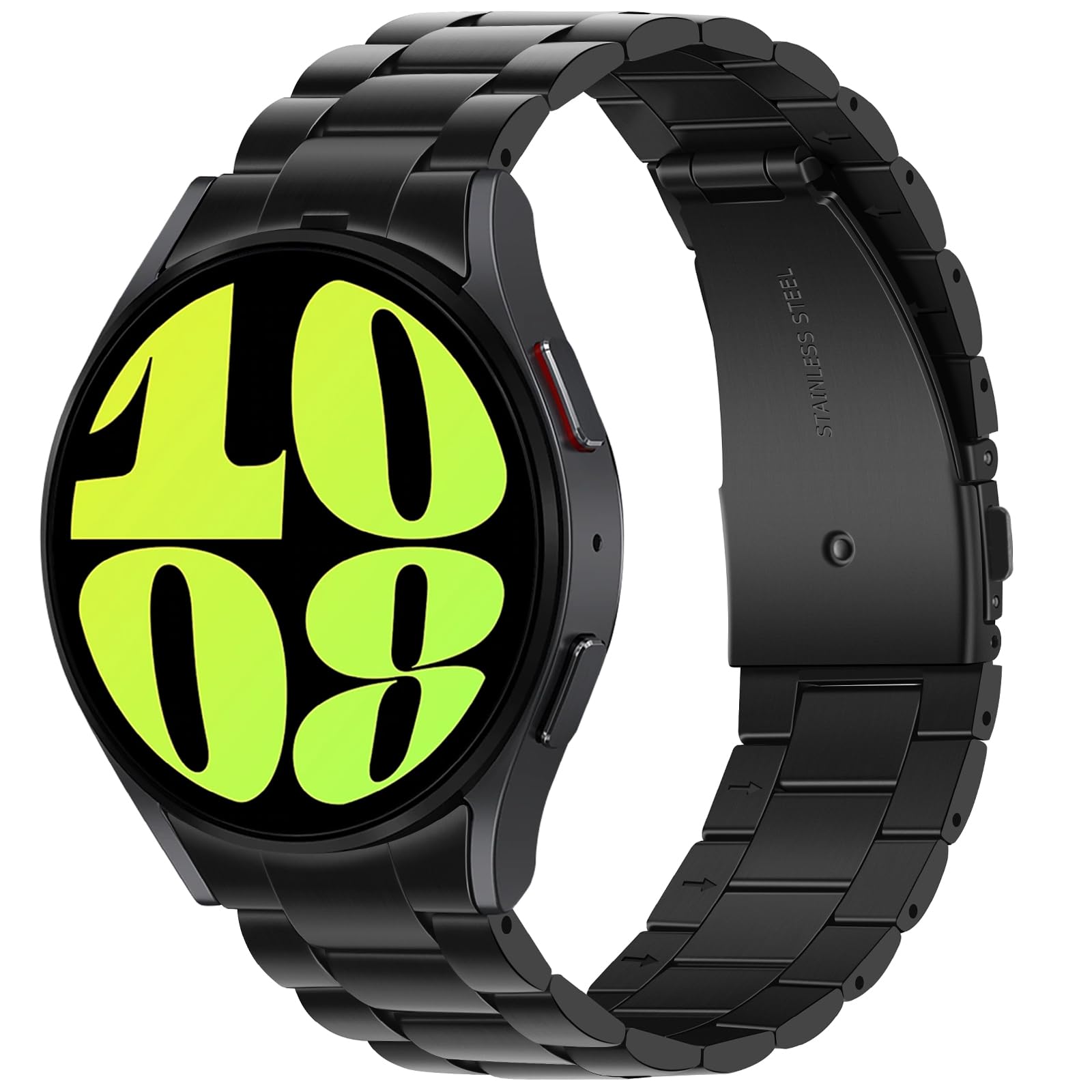 Photo 1 of Anlinser No Gap Bands Compatible with Samsung Galaxy Watch 7/6/5/4/FE Band 44mm 40mm/Watch 6 Classic Band 47mm 43mm/Watch 5 Pro 45mm/Watch 4 Classic, 20mm Metal Strap for Women Men, Black