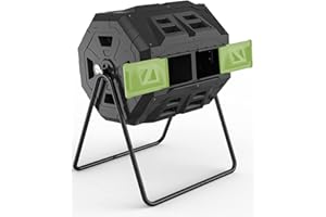 EJWOX 2021 Upgraded Tumbling Composter with Compost Thermometer - Dual Chamber Garden Compost Bin(43 Gal, Green)