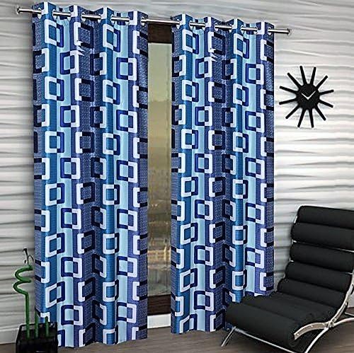 Super India Abstract 2 Piece Eyelet Polyester Window Curtain Set - 5ft, Blue