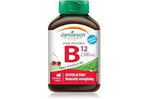 Jamieson Vitamin B12 2,500 mcg Fast Dissolve Sublingual Tablets Natural Cherry Flavour, Methylcobalamin, Supports Energy Prod