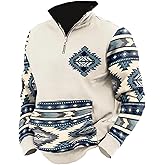 Zhyaj Western Sweatshirts for Men Aztec Cowboy Vintage Graphic Fleece Hoodie Mens Quarter Zip Pullover Country Jacket