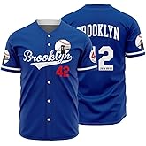 OEQVUWH Men's Black 42 Baseball Button Down Jersey 90s Hip Hop Baseball Jerseys Shirts Stitched