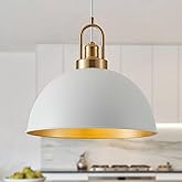 Febeleven 15.74" Industrial White Large Pendant Light Matte Finish Metal Light Fixture Farmhouse Hanging Light for Kitchen Is