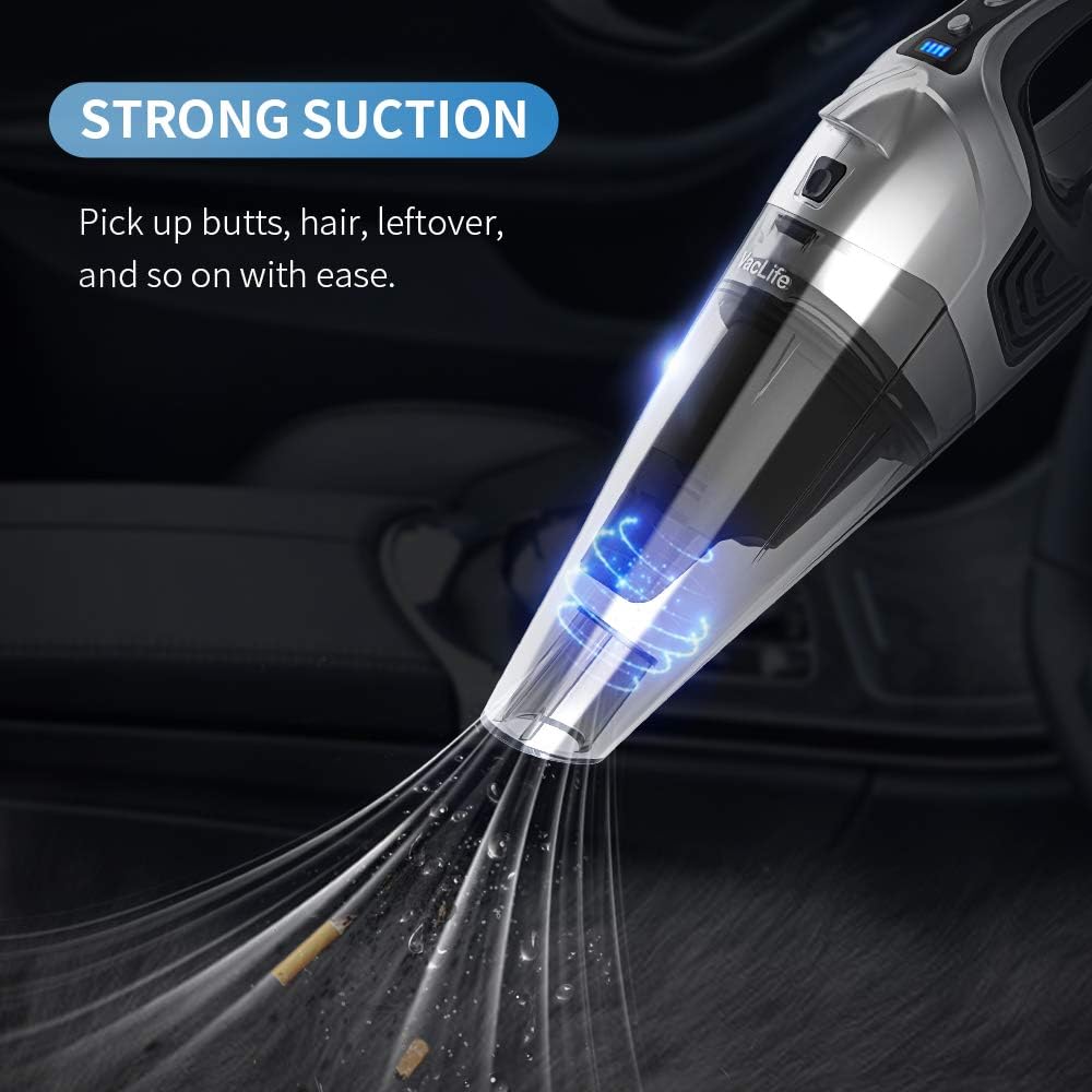 VacLife Handheld Vacuum, Hand Vacuum Cordless with High Power, Mini Vacuum Cleaner Handheld Powered by Li-ion Battery Rechargeable Quick Charge Tech, for Home and Car Cleaning - Silver -