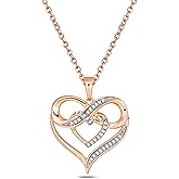 Cali Trove 1/10ct Natural Diamond Double Heart Infinity Pendant Necklace for Women | 10K Solid Gold Heart Infinity Pendants for Her |Mother's day Jewelry Gifts in Pink, White or Yellow Gold