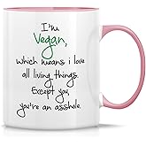 Retreez Funny Mug - I'm a Vegan Means I Love All Living Things Vegetarian 11 Oz Ceramic Coffee Mugs - Funny, Sarcasm, Sarcastic, Inspirational birthday gifts - White Mug with Pink Handle and Inner