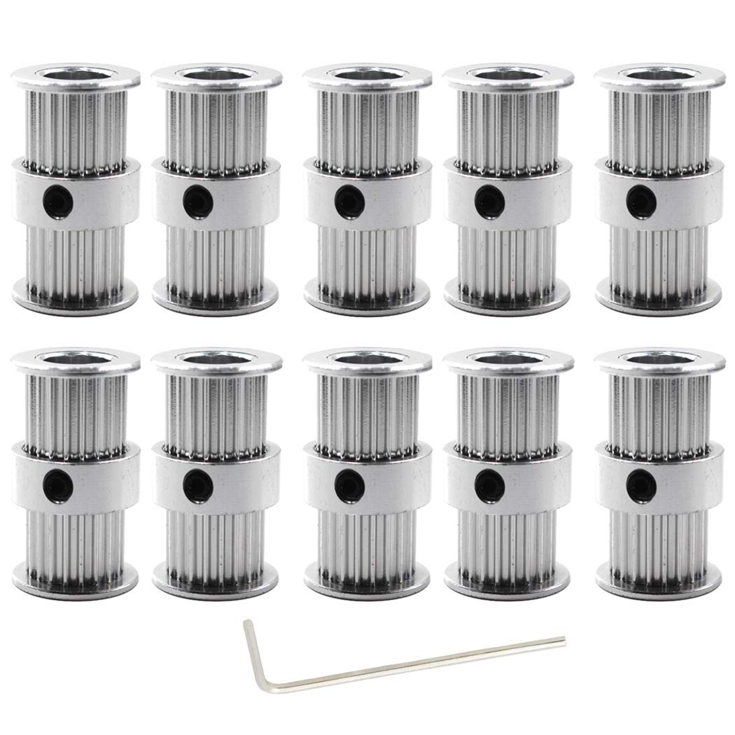 Double-Headed Timing Belt Pulley 20 teeth 8mm Bore For 3D Printer CNC Pack of 10 (Wrench Included)