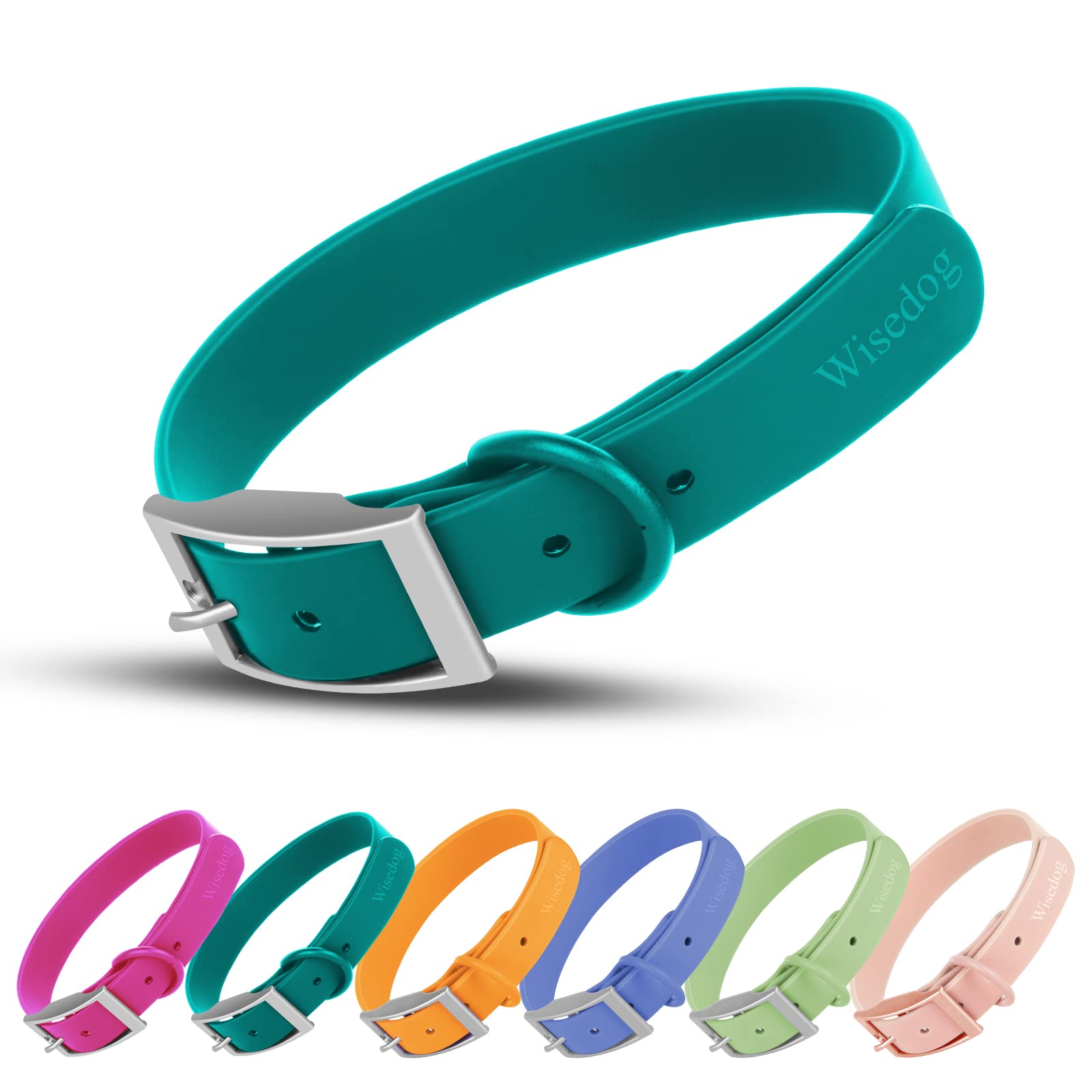 Photo 1 of Wisedog Waterproof Dog Collar: Multiple Adjust 7" to 23.6", Soft Rubber Coated Webbing, Easy to Clean, for Small Dogs (S|8.5"-12.5" × 4/5 in, Emerald Green)