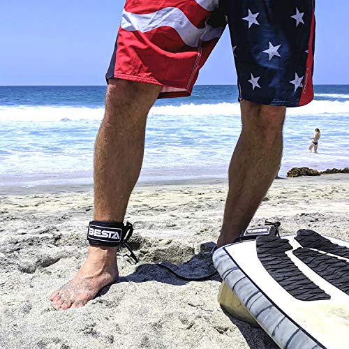 BESTA Surfboard Leash, Premium Surf Leash with Full-Size Padded Ankle Cuff and Key Pocket, Stainless Swivels and Quick-Release Rail Saver (Black, 8 ft) - Thumbnail 4