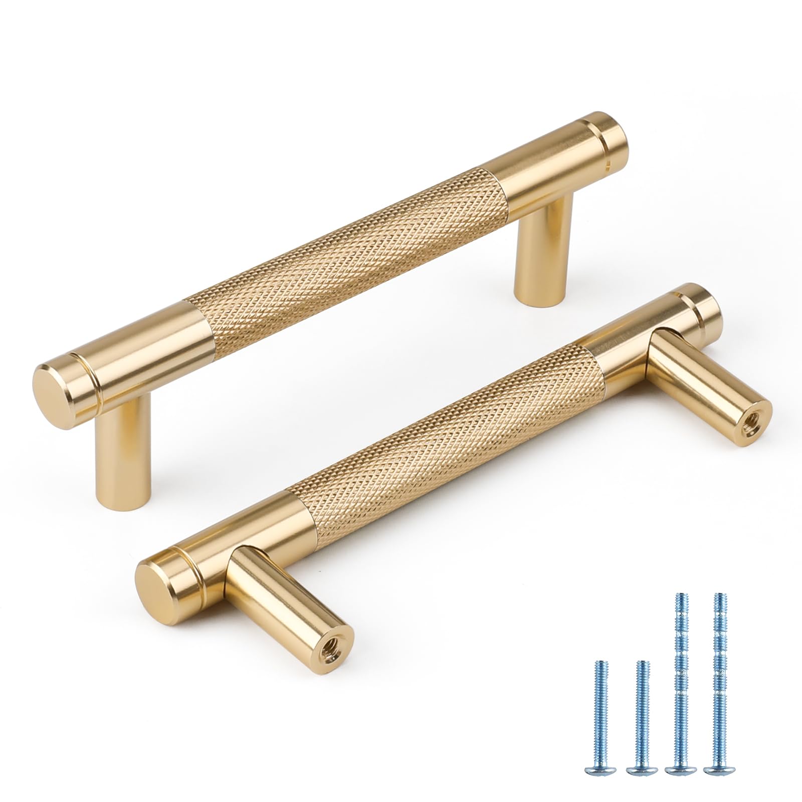 Photo 1 of 5 Pack Gold Cabinet Pulls Knurled Cabinet Pulls Gold Kitchen Dresser Drawer Cabinet Hardware for Cupboard 3-3/4Inch(96mm) Center to Center