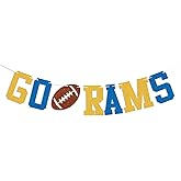 Go Rams Banner - Rams Party Decor, College Football Party Decor, Football Team Party Decorations Gold & Blue Glitter