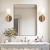Andy Star Gold Bathroom Mirror,22x30'' Brushed Brass Metal Frame Rounded Corner Wall Mirror,Rectangle Wall Mounted Mirror Gla