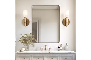 ANDY STAR Gold Bathroom Mirror, 22" x 30" Brushed Brass Metal Wall Mirror, Rounded Rectangle Mirror for Vanity, Framed in Premium Stainless Steel…