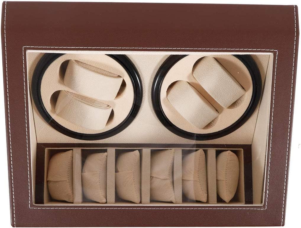 SHZICMY Automatic Watch Winder Display Box, 4+6 Leather Rotating Display Box Luxury Storage Case (USA Stock) (Brown): Home & Kitchen