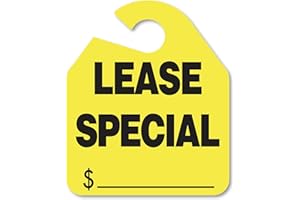 BER FLAGS AND BOWZ Large Rearview Mirror Tags 11 x 9 inch Pack of 50 Fluorescent Colors Die Cut for Eacy Hanging Car Dealership Signs EZ203 (Large Rearview Mirror Tags Yellow, Lease Special)