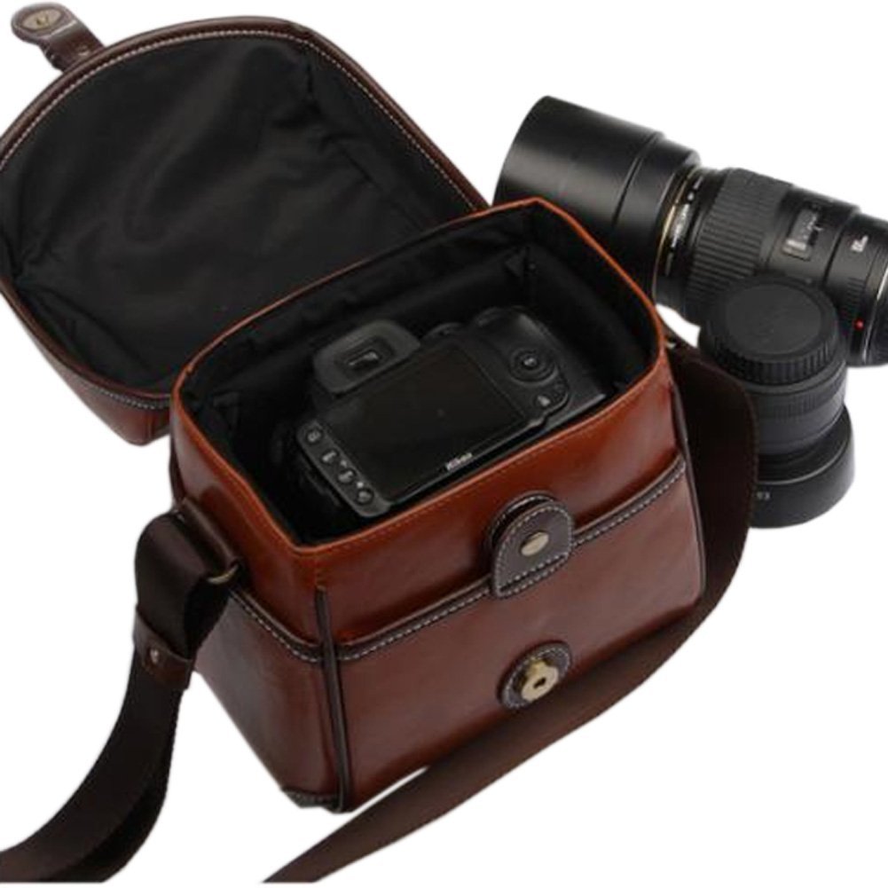 Camera Bag,FOME Vintage Look Britpop DSLR Camera Bag PU Leather for