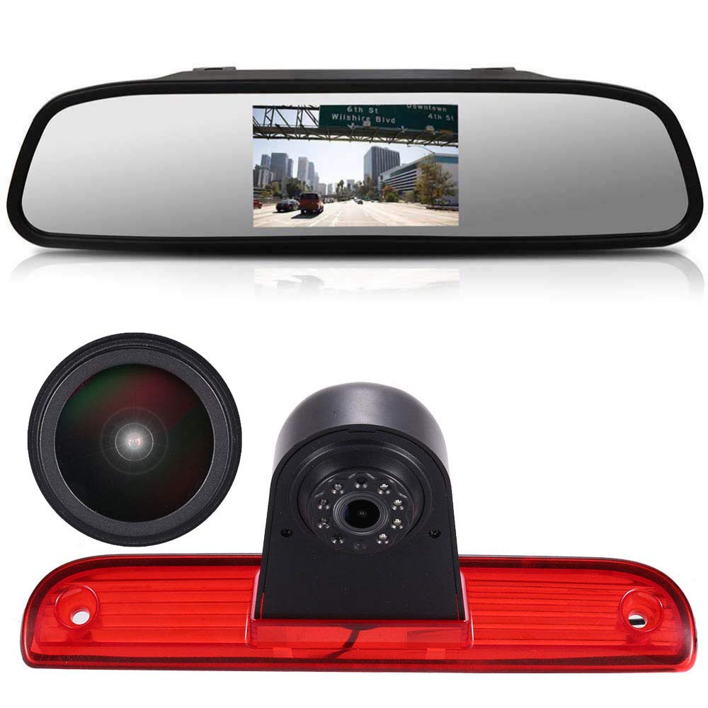 〔18mm Lens Camera + 4.3'' Rearview Mirror 〕Car HD 3rd Brake Light Reverse Camera Kit for Transporter Business MPV SUV Bus Van/Fiat Ducato X250 X290 Bus Kasten/Peugeot Boxter/Jumper 2006