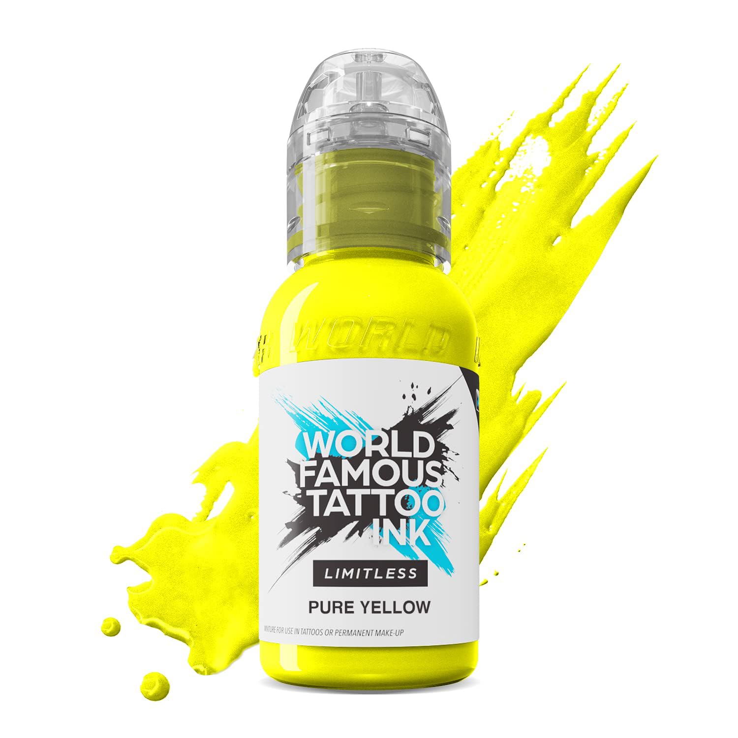 World Famous Limitless Tattoo Ink, Vegan Professional Premium Permanent Tattooing Inks, Pure Yellow, 29.5 ml