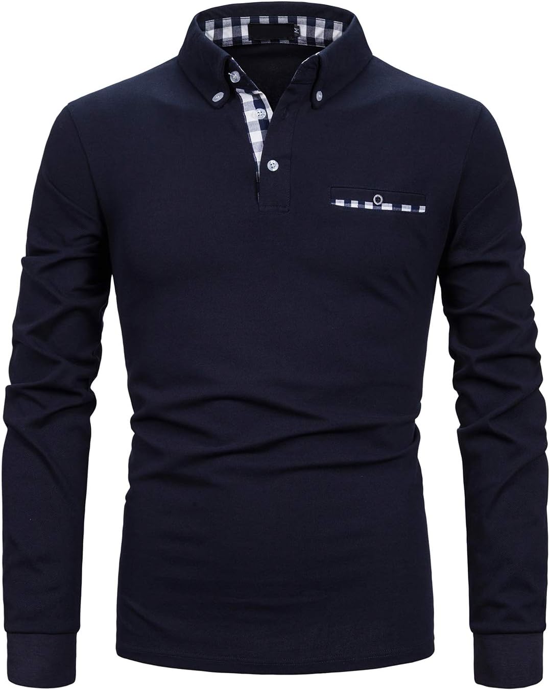 Men's Long Sleeve Shirts Classic Plaid Splice Contrast Color Polos