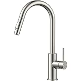 FORIOUS Brushed Nickel Kitchen Faucet with Pull Down Sprayer, Stainless Steel High Arc Gooseneck Modern Sink Faucet with CUPC Ceramic Cartridge, Single Handle and Deck Plate