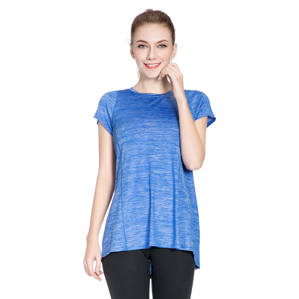 SPECIALMAGIC Women\'s Short Sleeve Crew Neck Activewear Stretchy Workout T Shirt Royal Blue L