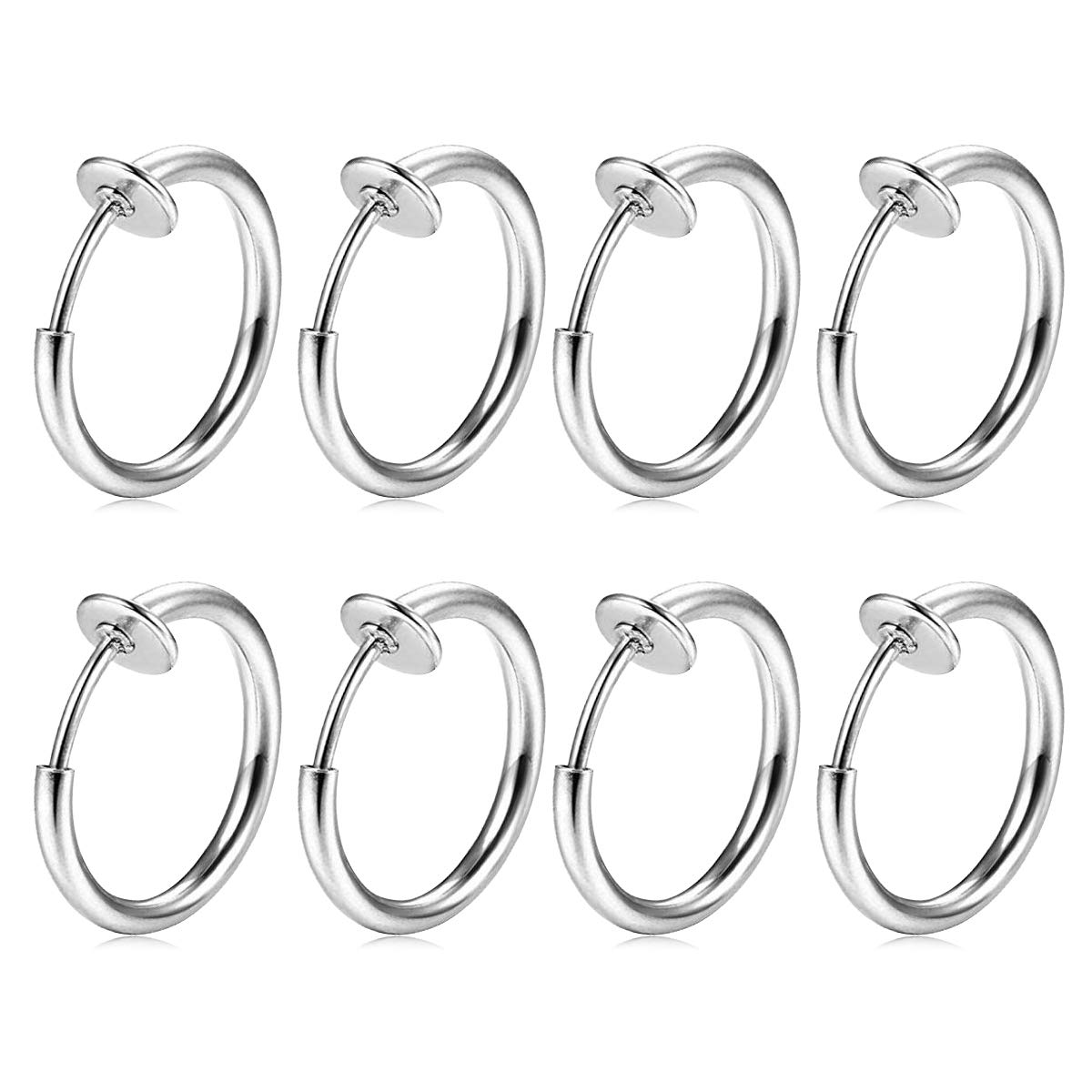 FECTAS 8pcs Fake Nose Lip Earring Ring Hoop Stainless Steel Non Pierced Clip On Piercing Body Jewellery