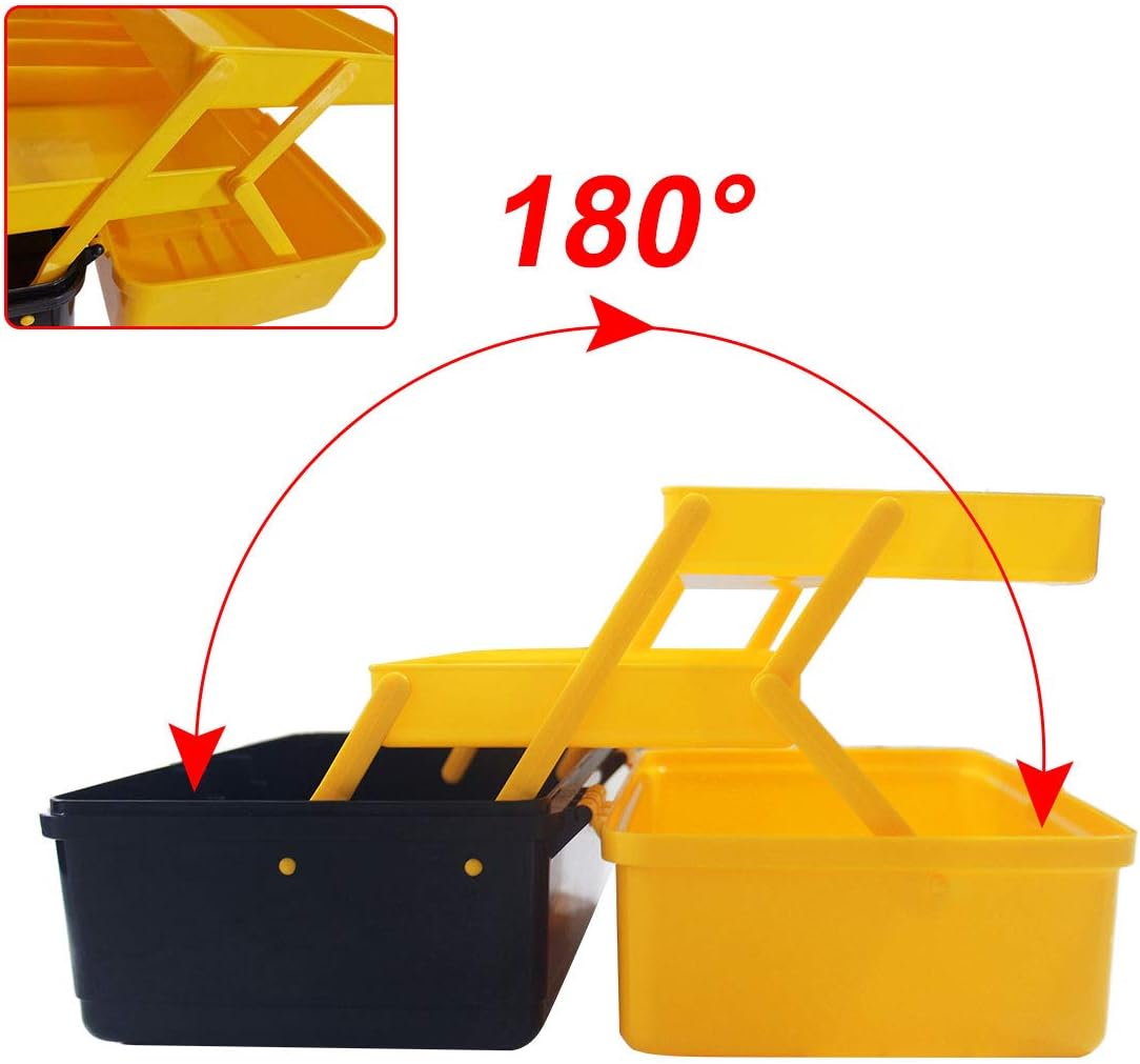 WEWLINE Portable Multi-function Tool Box,Plastic Toolbox with Organizer Tray and Divider,Household Folding Three-layer Tools Box Organizer: Home Improvement