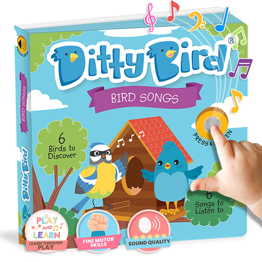 Ditty Bird Animal Sounds – Interactive Book Featuring Cuckoo, Blue Tit, Herring Gull, Tawny Owl & Dove Sounds | Musical Book for Ages 1-3 | Perfect Educational Gift for Toddlers