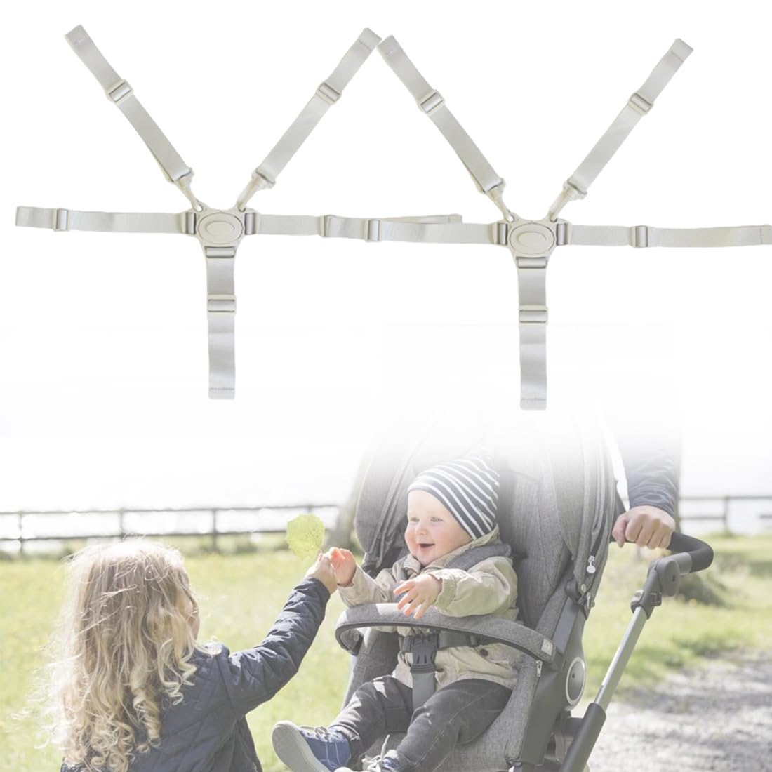 ZKSXOA Chair Harness, Baby High Chair Straps Grey Adjustable Baby Seat Belt 5 Point Harness Straps Safety High Chair Harness, High Chair Replacement Straps for Stroller High Chair Pram Buggy