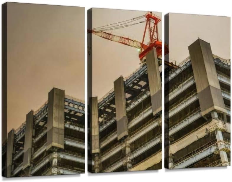 Amazon Co Jp Construction Site Minato Mirai Yokohama Night Scene Yokohama Bay Court Club Crane Large Crane Construction High Rise Building Construction Site Modern Art Board Wall Art Wall Art Modern Art Wall Decor Wood