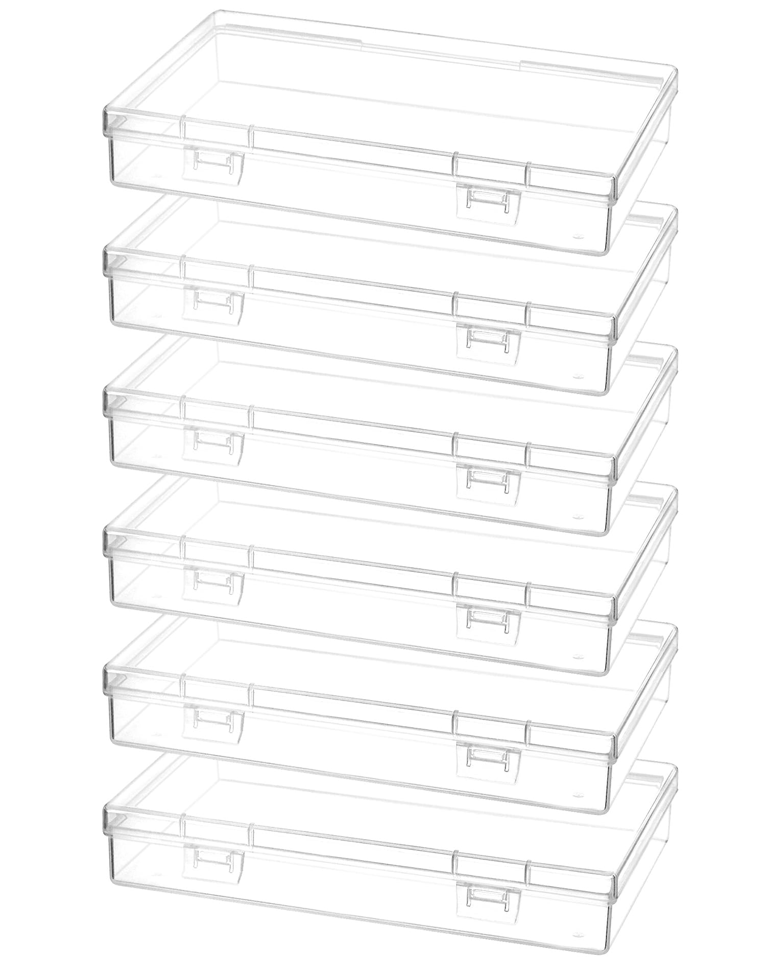 QWORK® 6Pcs Plastic Storage Box with Hinged Lid, Rectangular Storage Containers for Beads, Jewelry and Craft Items - 180 x 110 x 30 mm (7x7x1.2 Inch)