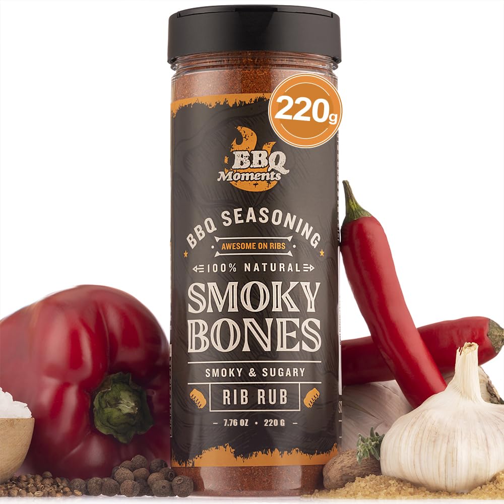 BBQ Moments Dry Rib Rub For Pork, Beef, Prime Ribs, Barbecue Seasonings, Spices And Rubs For Grilling, 220g (7.7 Oz)