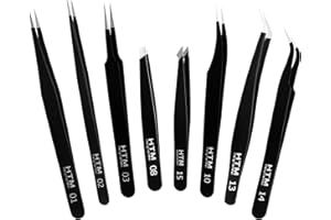 HengTianMei 8Pcs lash tweezers 3 Stainless Straight and 3 Curved Tip Eyelash Tweezers, With 2 Slant Pointed Precision Eyebrows Tweezers for eyelash extensions, Facial Hair, and Ingrown Hair Removal