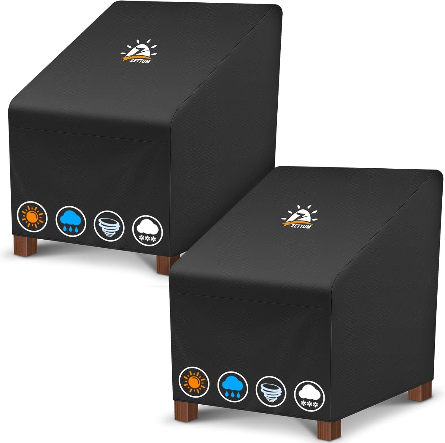 Zettum 81x81x91cm Garden Chair Covers Waterproof 2 Pack 600D Oxford Fabric Outdoor Chair Covers for Stacking Chair, Lounge Chair, Rocking Chairs Anti UV and Rain Heavy Duty Garden Chair Cover