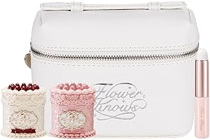 Flower Knows Enchanted Lip Kit,Strawberry Cupid Cake Lip Cream V03+V04 Set with Lip Brush & Leather Bag,4-Piece Makeup Gift Set