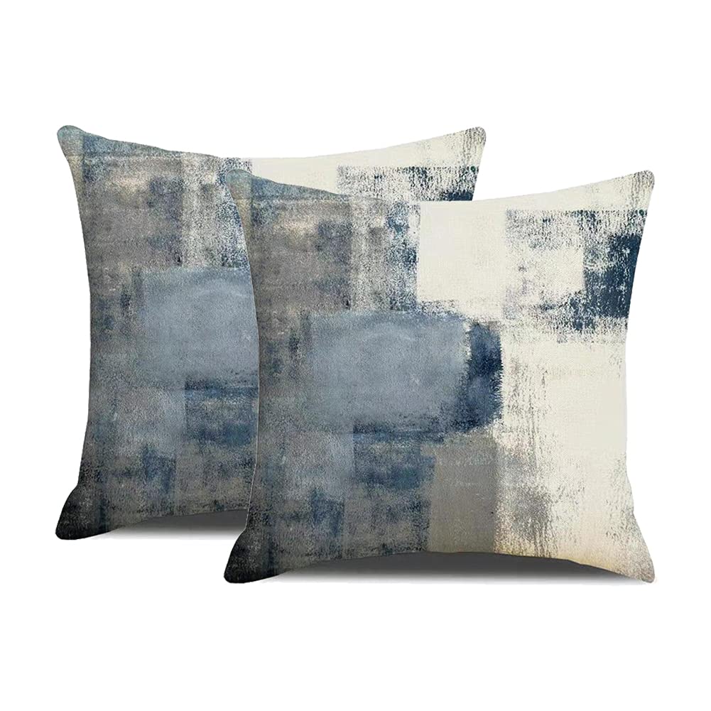DWDC Cushion Covers 45x45cm Pack of 2 Abstract Art Pillow Cover, Blue and Grey Contemporary Gallery Home Decorative Throw Pillows Cover for Bedroom Sofa Living Room18x18inch