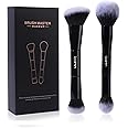Brush Master 2Pcs Duo End Foundation Powder Blush Buffer and Contour Highlight Brushes, Double-ended Multi-functional Synthetic Cosmetic Tools Makeup Brushes(Black)