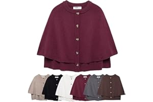 Womens Fall Knit Cape Shawl, Button Up Crew Neck Jacket Shawl, Womens Cropped Cape Sleeve Sweater