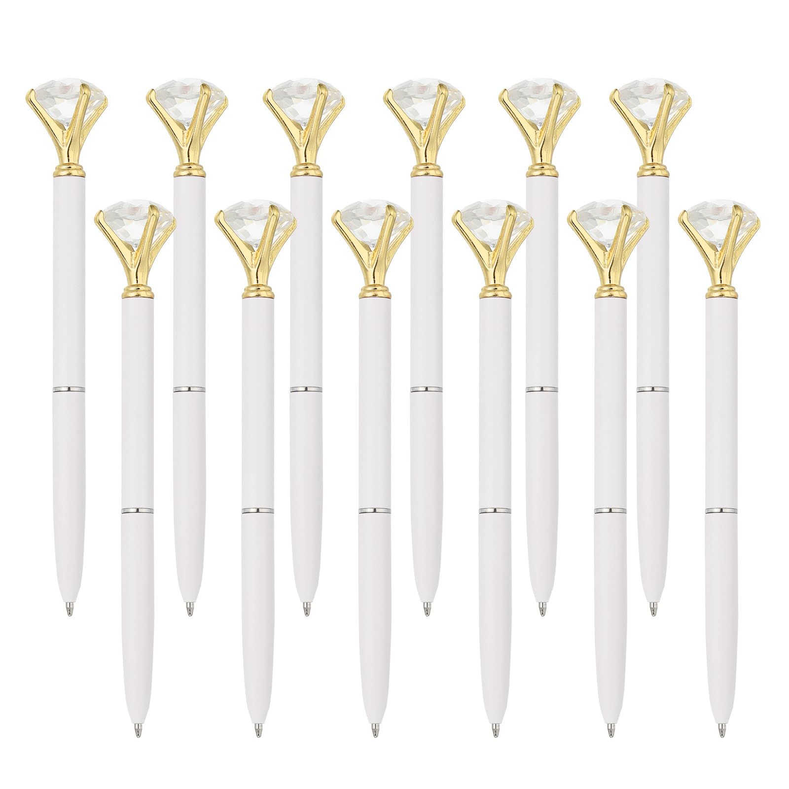 PATIKIL Black Ink Ballpoint Pen, 12 Pack Crystal Diamond Twist Metal Pen 1.0mm Medium Point for Note Taking Journaling, White