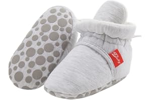 ohsofy Newborn Baby Cotton Booties Stay On Slipper Winter Warm Soft Shoes Non-Skid Infant Ankle Boots Crib Shoes