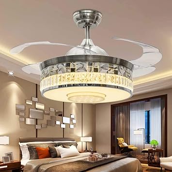 Amazon Com Yzpfsd Crystal Chandelier Retractable Ceiling Fan With