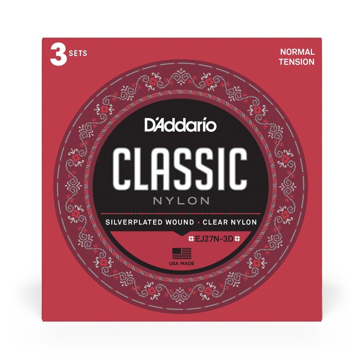 D'Addario Classical Guitar String - Study Strings for Classical Guitar - EJ27N-3D - Normal Tension, 3-Pack